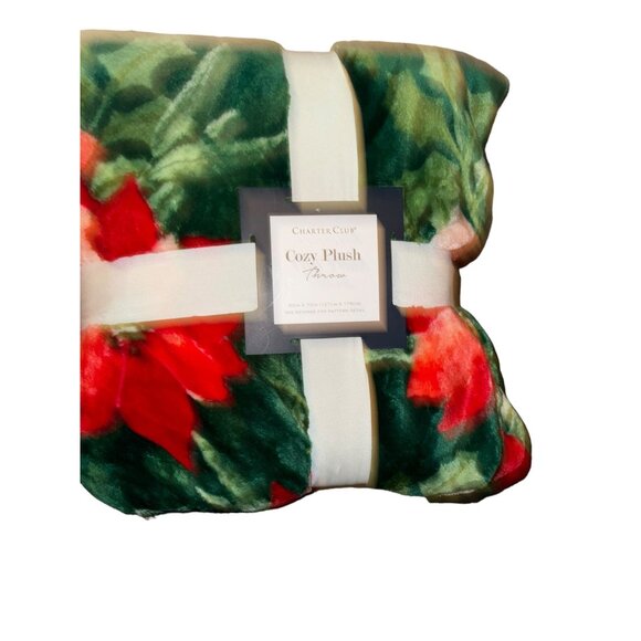Charter Club Cozy Plush Throw Poinsettia Pattern 50” x 70” - Picture 2 of 5